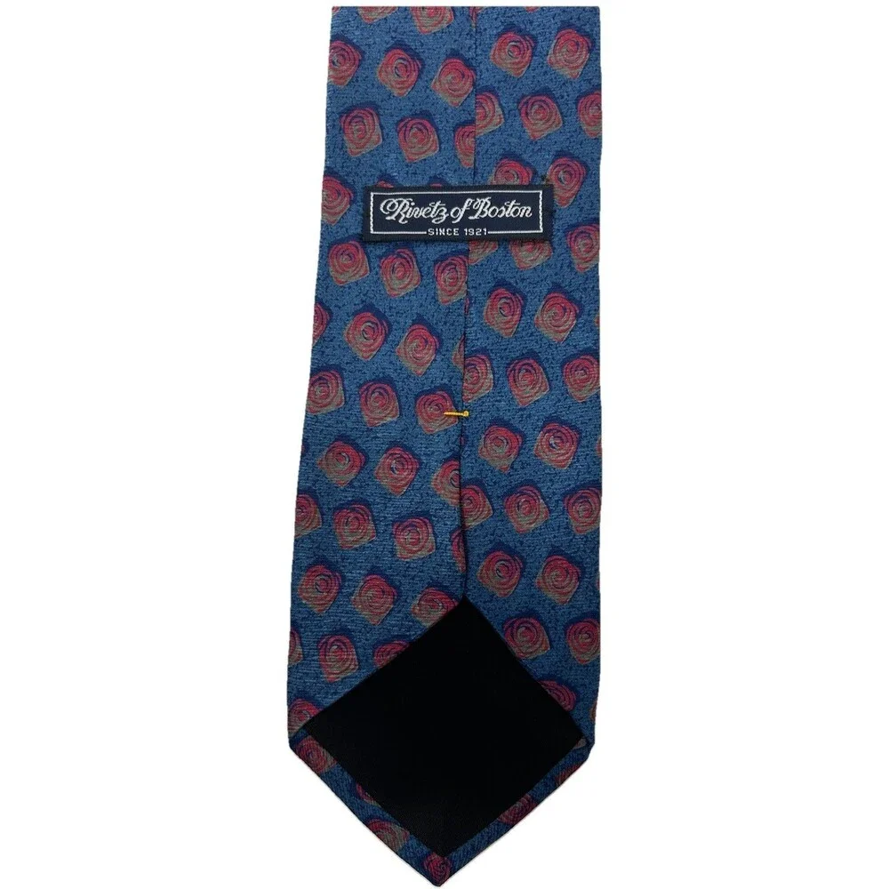 Rivetz of Boston 100% Silk Blue Red Geometric Pattern Neck Tie 56.75